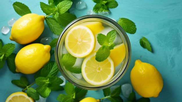 limonade in glas met verse citroenen en koude munt