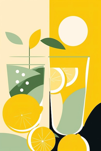 사진 레모네이드  ⁇  스타일의 현대적인 미니멀리즘 포스터 아트  ⁇  배경 hd 사진 고립 된  ⁇ 색