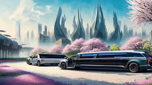 Limousine in a futuristic city future world