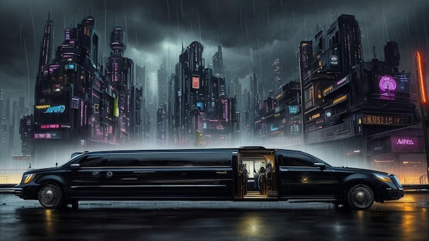 Limousine in a futuristic city future world