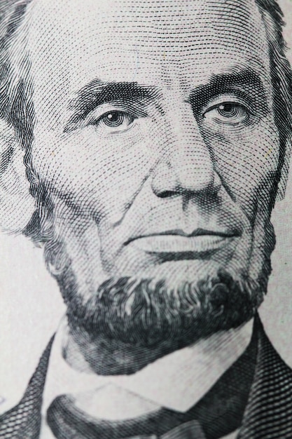 Photo lincoln portrait on dollar close up macro