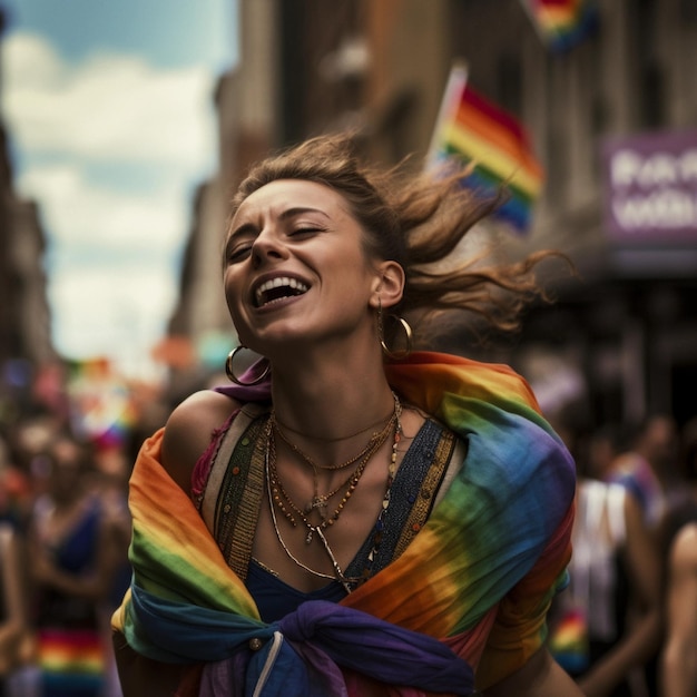 Linda mulher feliz na parada гей