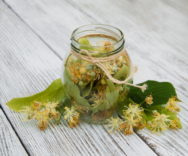 Linden flowers in a jar