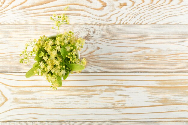 Fiori di tiglio su dettagli in legno