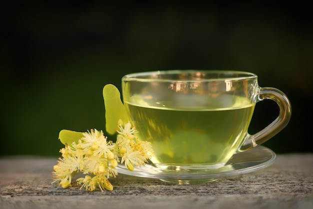 Linden tea in a transparent cup