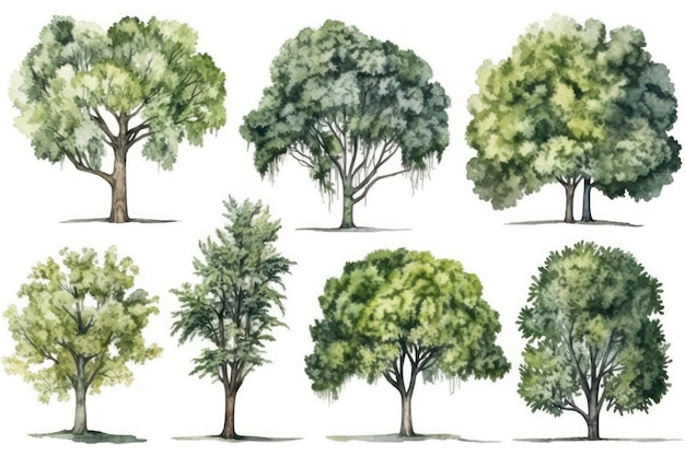 Linden Tree Forest Watercolor Collection Generative AI