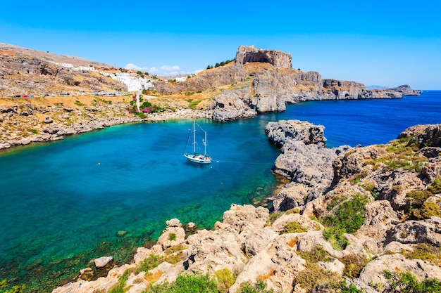 Lindos Acropolis and beach Rhodes