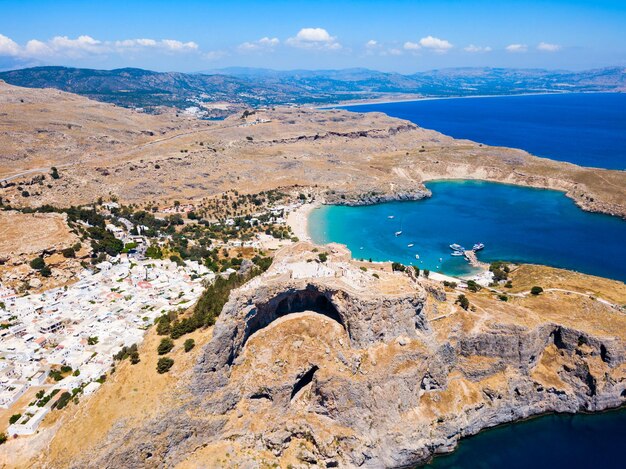 Lindos Akropolis en strand Rhodos