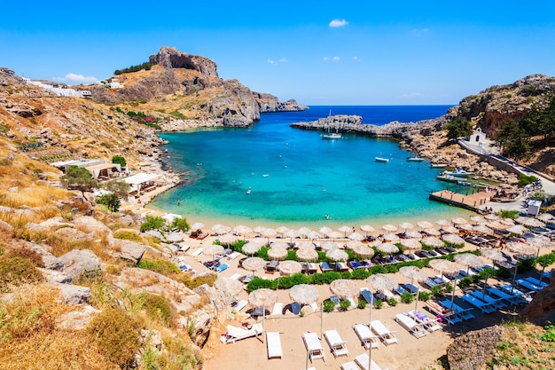 Lindos Akropolis en strand Rhodos