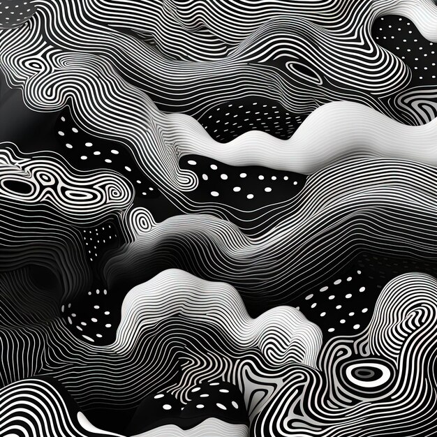 line abstract pattern of black and white lines in the style of organic biomorphic forms