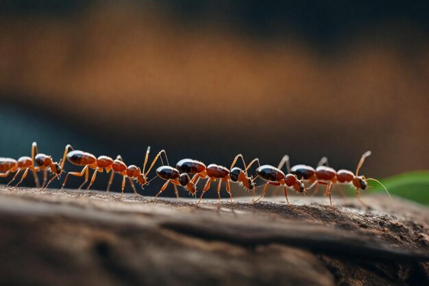 アリの列が枝に並んでいる