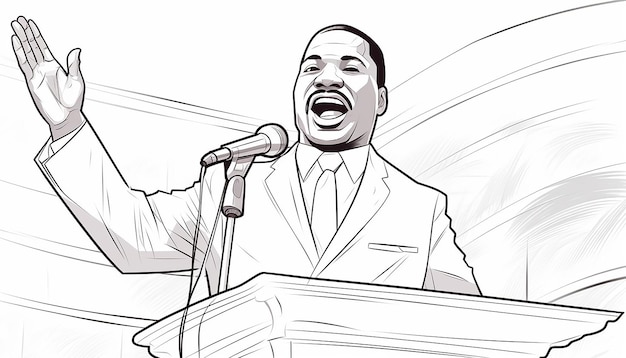 Photo line art cartoon vector art black and white of dr martin luther king jr giving a speech adult colo