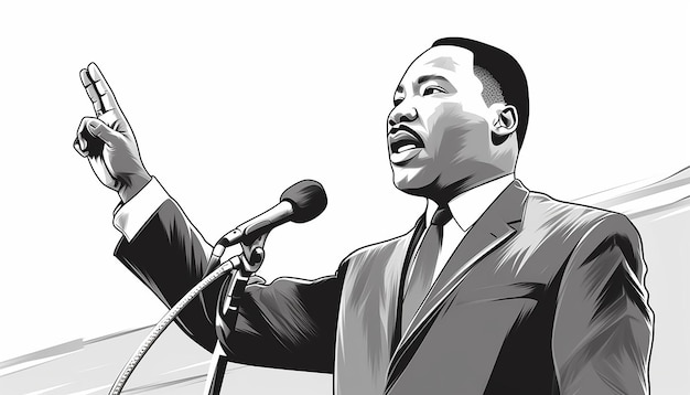 Foto line art cartone animato vettoriale in bianco e nero del dottor martin luther king jr che pronuncia un discorso per adulti