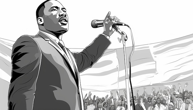 Photo line art cartoon vector art black and white of dr martin luther king jr giving a speech adult colo