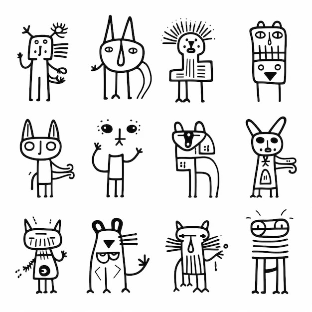 異なるタイプの動物の絵のラインアート