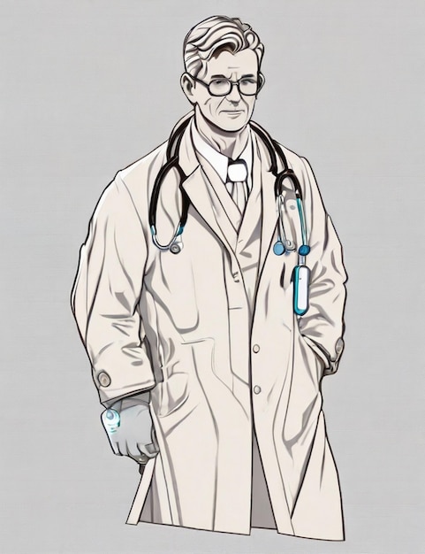 Photo line art of a doctor wearing apron