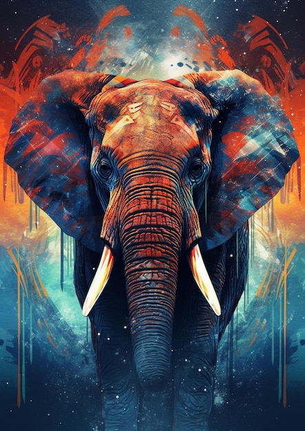 Line Art elephant with abstract color background