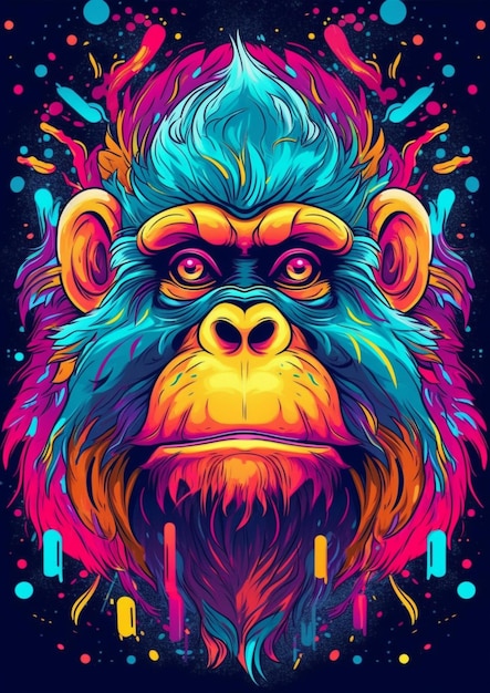 Line Art gorilla with abstract color background