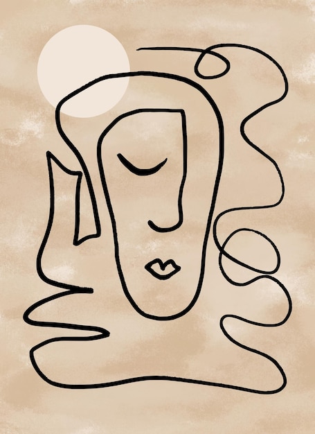 라인 아트 인간의 얼굴 입체파 예술에서 영감을 받은 인쇄용 포스터 인쇄