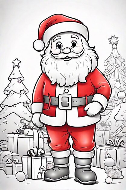 Foto art line per bambini pagina da colorare per libri di colore di natale pagine da colorare babbo natale generato da ai