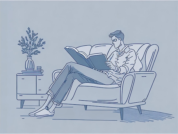 Foto arte di una linea di un uomo che legge un libro