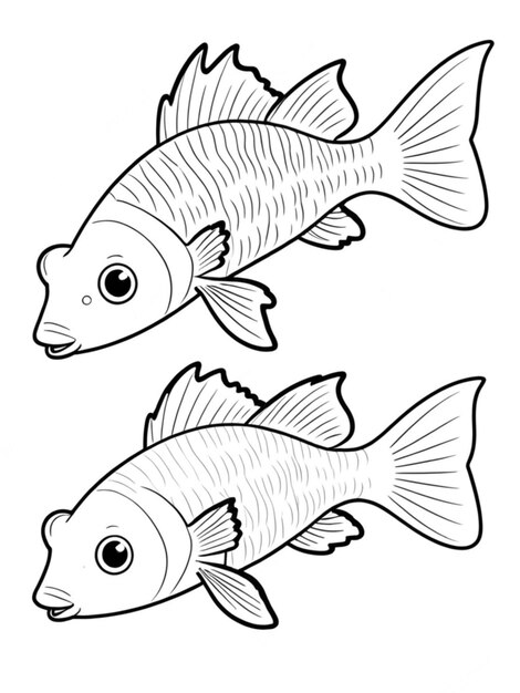 Photo line art outline of a beautiful fish