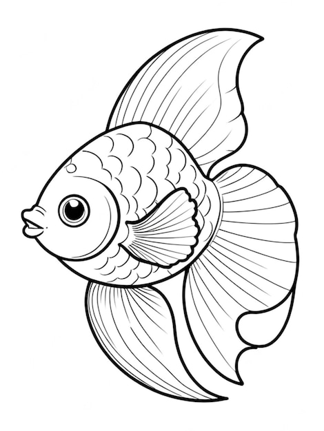 Photo line art outline of a beautiful fish