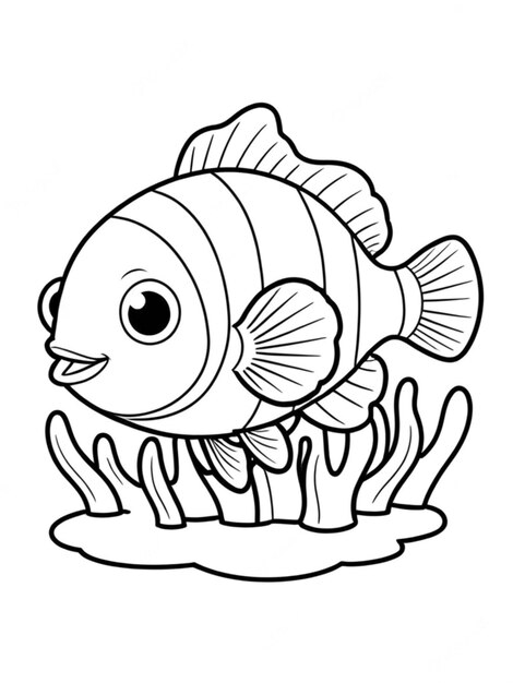 Photo line art outline of a beautiful fish