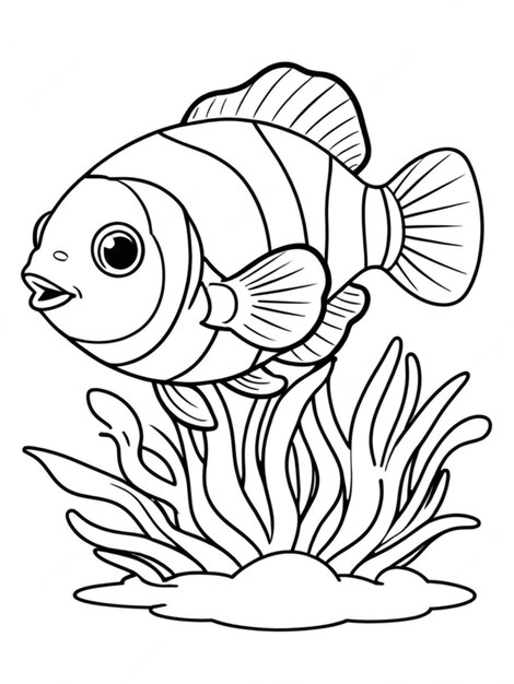 Photo line art outline of a beautiful fish