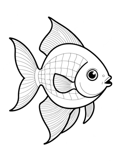 Photo line art outline of a beautiful fish