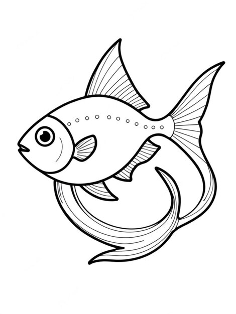 Photo line art outline of a beautiful fish