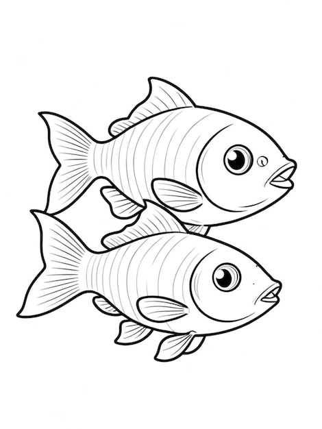 Photo line art outline of a beautiful fish