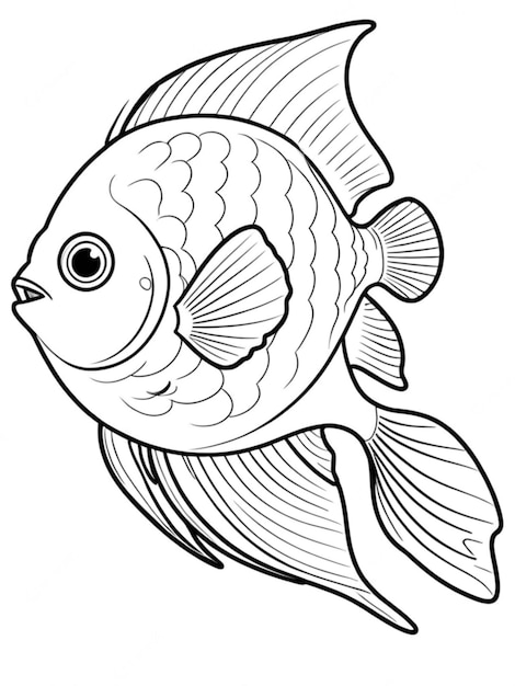 Photo line art outline of a beautiful fish