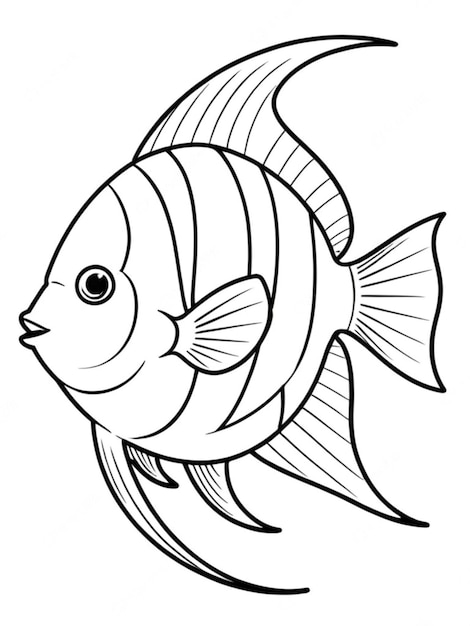 Photo line art outline of a beautiful fish