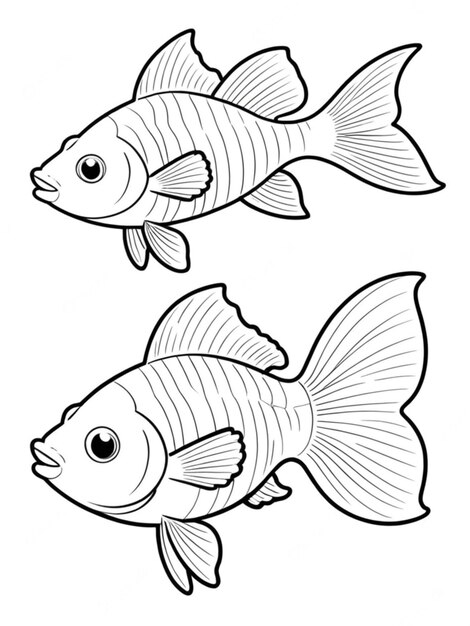 Photo line art outline of a beautiful fish