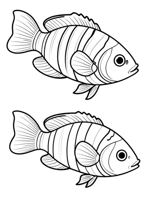 line art outline of a beautiful fish