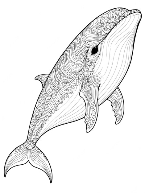 Photo line art outline of a beautiful fish