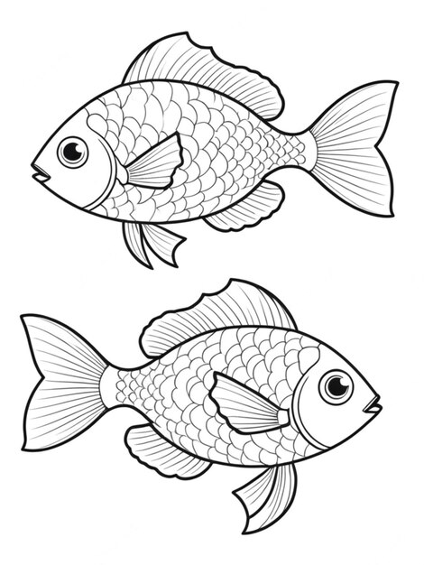 Photo line art outline of a beautiful fish