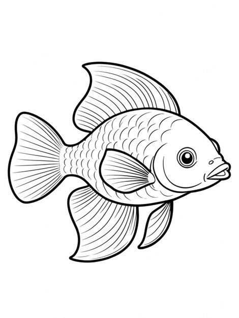 Photo line art outline of a beautiful fish