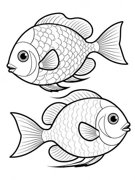 line art outline of a beautiful fish