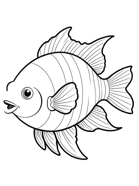 Photo line art outline of a beautiful fish