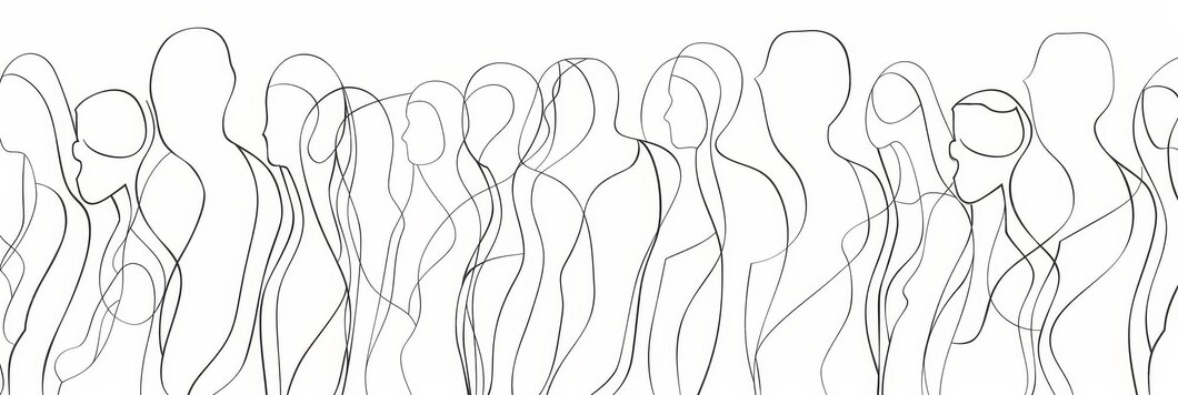 Line Art Silhouette of People in a Row A line art drawing of multiple