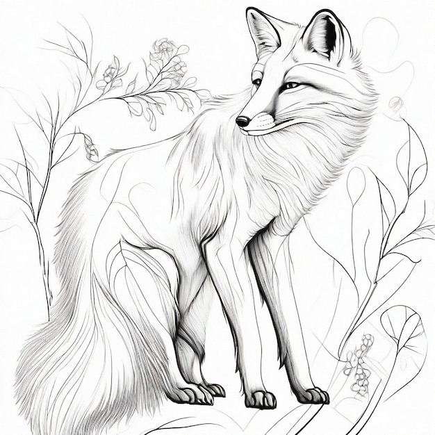 line art Sketch of fox miminal design generated by Generative AI