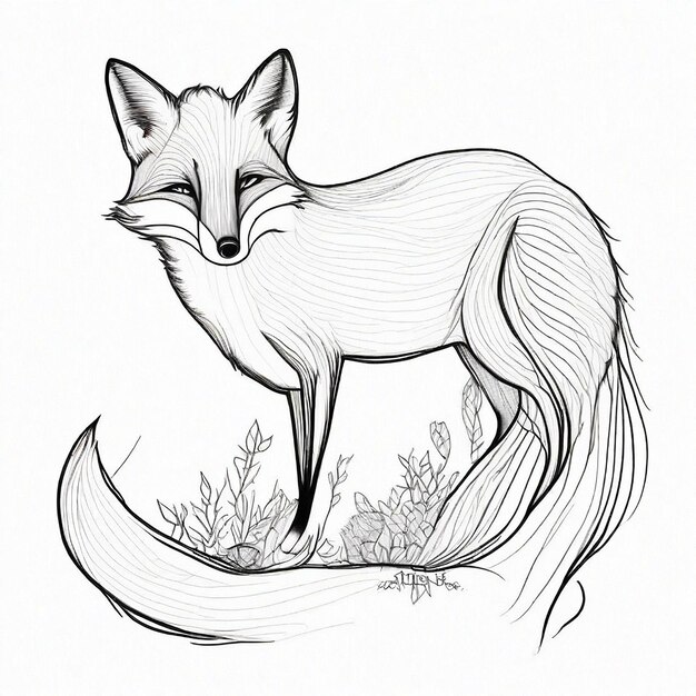 Фото Линейный рисунок эскиза дизайна fox miminal, сгенерированного генеративным ии