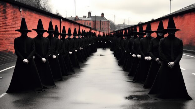 Photo a line of black uniforms with the word 