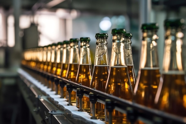 Line of Bottling Beverages in Plastic Bottles Generative AI