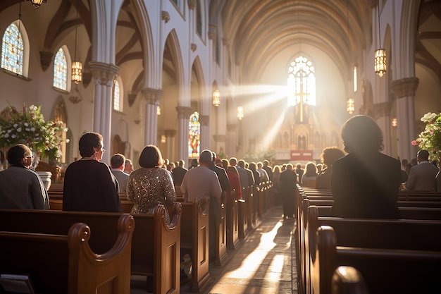 A line of churchgoers approaching the altar