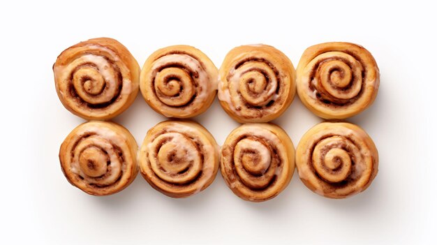 a line of cinnamon rolls with cinnamon on top of them.