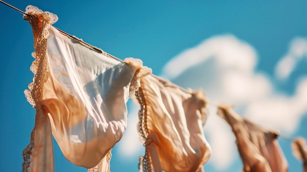 Photo a line of colorful clothes swaying gracefully in the breeze on a clothesline