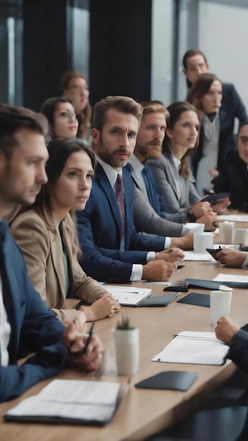 Line of coworkers in a meeting